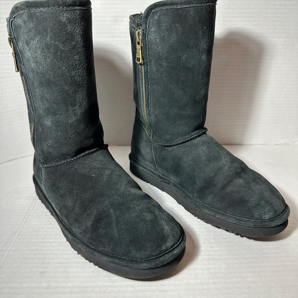 LAMO Juniper Black Suede Faux Fur Winter Boots Women’s 8 Side Zip